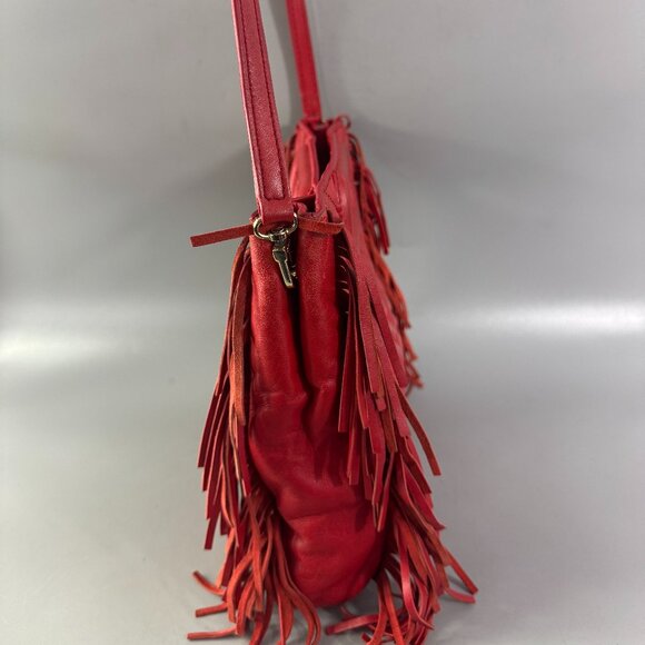 Maje Red Leather Fringe Handle Bag/Shoulder Bag - Picture 5 of 15